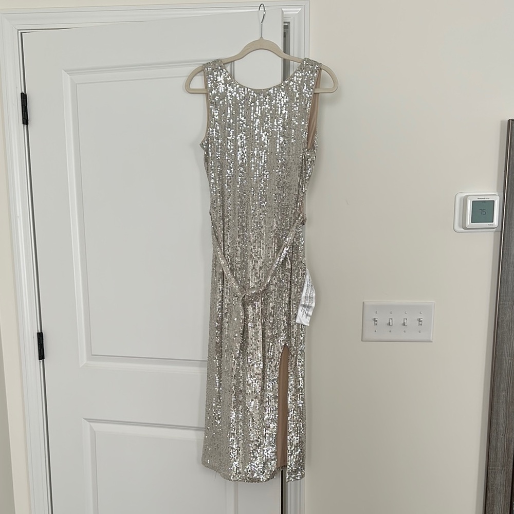Dress the population Silver Sequin Sleeveless Dress